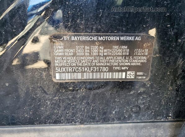 5UXTR7C51KLF31780 2019 BMW X3 Black 