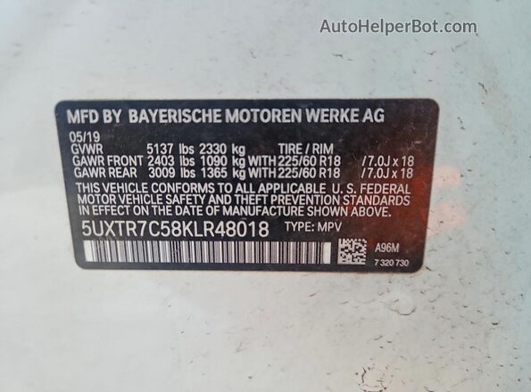 5UXTR7C58KLR48018 2019 BMW X3 Белый 