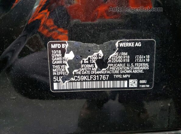5UXTR7C59KLF31767 2019 BMW X3 Black 