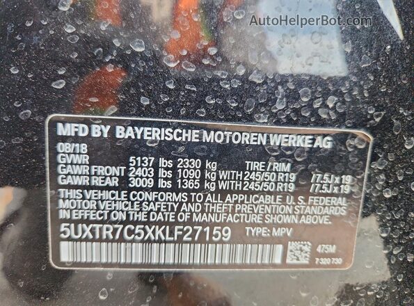 5UXTR7C5XKLF27159 2019 BMW X3 Black 