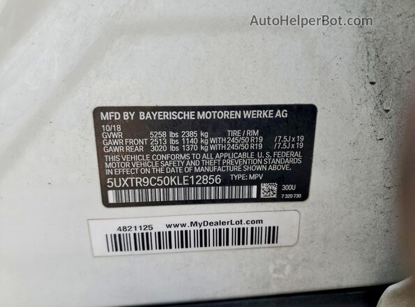 5UXTR9C50KLE12856 2019 BMW X3 White 