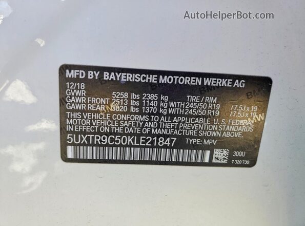 5UXTR9C50KLE21847 2019 BMW X3 Белый 