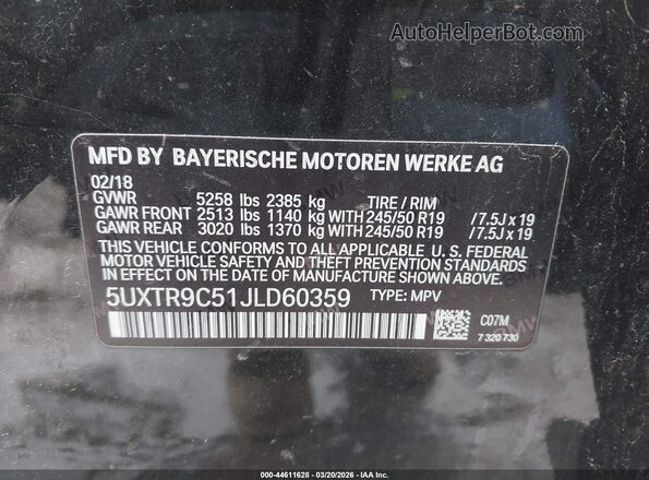5UXTR9C51JLD60359 2018 BMW X3 Brown Widok komory silnika