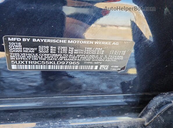 5UXTR9C55KLD97965 2019 BMW X3 Black 