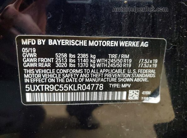 5UXTR9C55KLR04778 2019 BMW X3 Black 