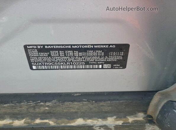 5UXTR9C55KLR10225 2019 BMW X3 Silver 