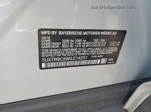 5UXTR9C59KLE14251 2019 BMW X3 Серебряный Вид наклейки с VIN-кодом