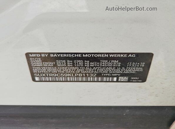 5UXTR9C59KLP81132 2019 BMW X3 Белый 