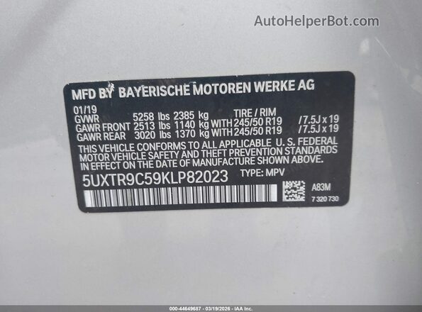 5UXTR9C59KLP82023 2019 BMW X3 Серебряный 