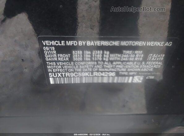 5UXTR9C59KLR04296 2019 BMW X3 Black Вид підкапотного простору