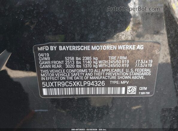 5UXTR9C5XKLP94326 2019 BMW X3 Dark Brown 