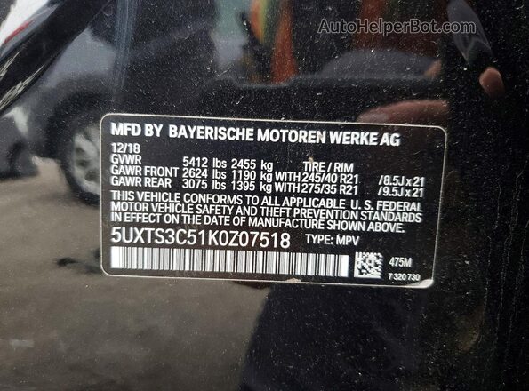 5UXTS3C51K0Z07518 2019 BMW X3 Black 