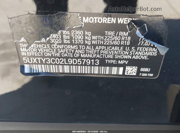5UXTY3C02L9D57913 2020 BMW X3 Black 