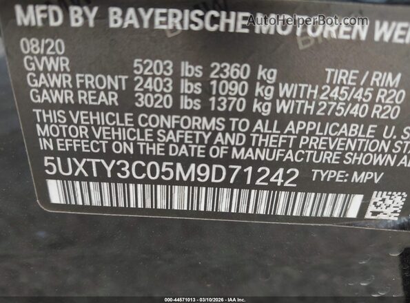 5UXTY3C05M9D71242 2021 BMW X3 Black Շարժիչի բաժամունքի տեսք
