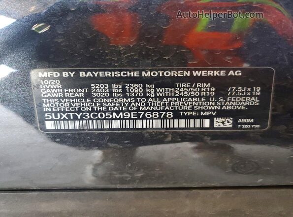 5UXTY3C05M9E76878 2021 BMW X3 Black 
