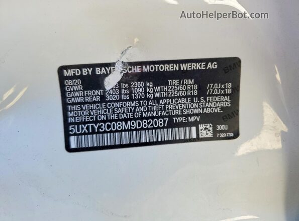 5UXTY3C08M9D82087 2021 BMW X3 White 