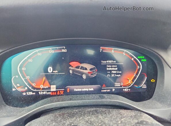 5UXTY5C05M9F02164 2021 BMW X3 Gray Widok zestawu wskaźników
