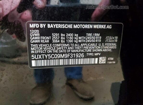 5UXTY5C09M9F31926 2021 BMW X3 Black 