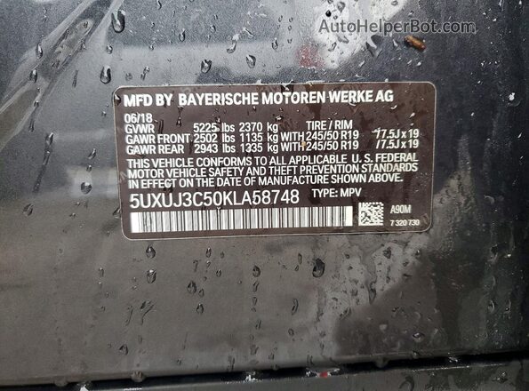 5UXUJ3C50KLA58748 2019 BMW X4 Черный 
