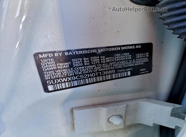 5UXWX9C52H0T13689 2017 BMW X3 White Engine compartment view