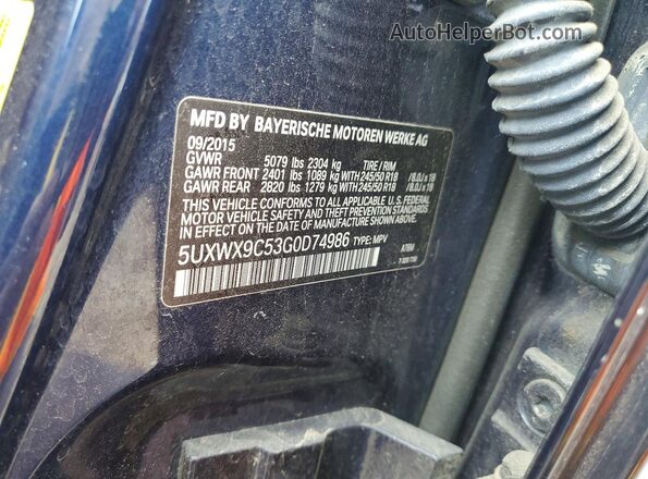 5UXWX9C53G0D74986 2016 BMW X3 Blue Engine compartment view