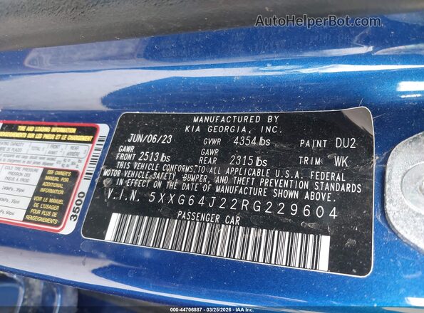 5XXG64J22RG229604 2024 KIA K5 Blue Engine compartment view
