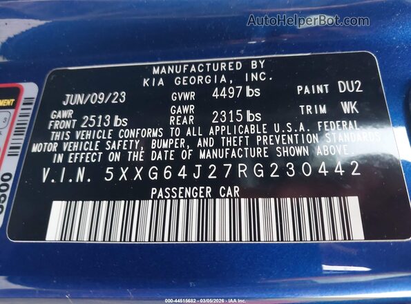 5XXG64J27RG230442 2024 KIA K5 Blue 