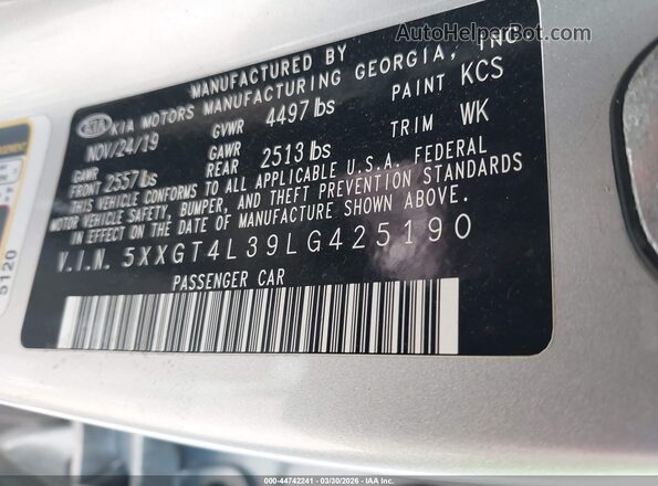 5XXGT4L39LG425190 2020 KIA OPTIMA Silver Շարժիչի բաժամունքի տեսք
