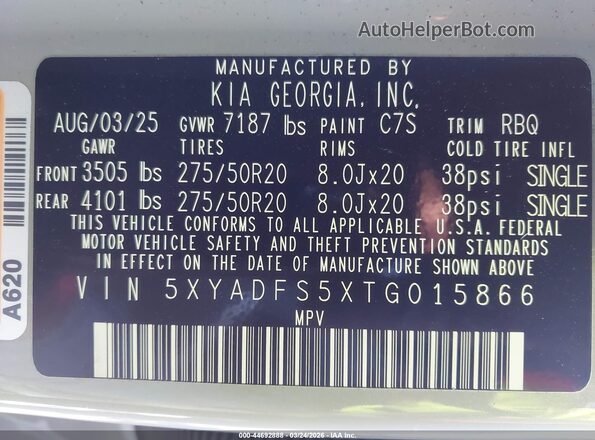5XYADFS5XTG015866 2026 KIA EV9 Gray Widok komory silnika