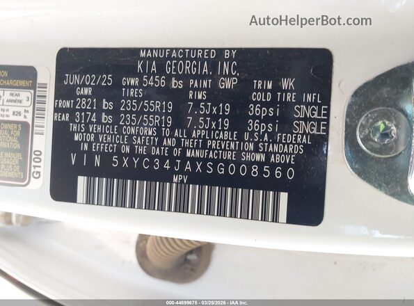 5XYC34JAXSG008560 2025 KIA EV6 White Widok komory silnika