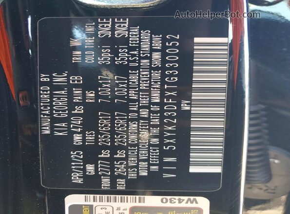 5XYK23DFXTG330052 2026 KIA SPORTAGE Черный 