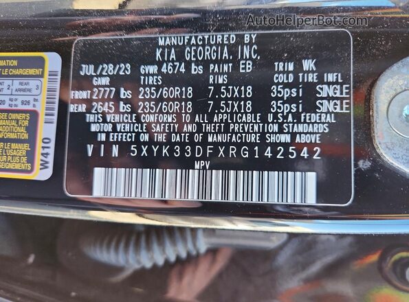 5XYK33DFXRG142542 2024 KIA SPORTAGE Black VIN կոդի պիտակի տեսք