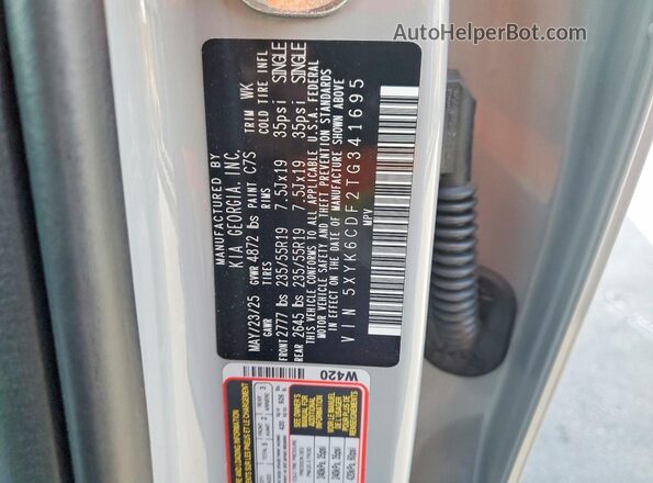 5XYK6CDF2TG341695 2026 KIA SPORTAGE Gray VIN კოდის სტიკერის ხედი