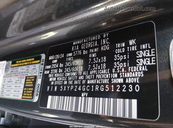5XYP24GC1RG512230 2024 KIA TELLURIDE Gray Engine compartment view