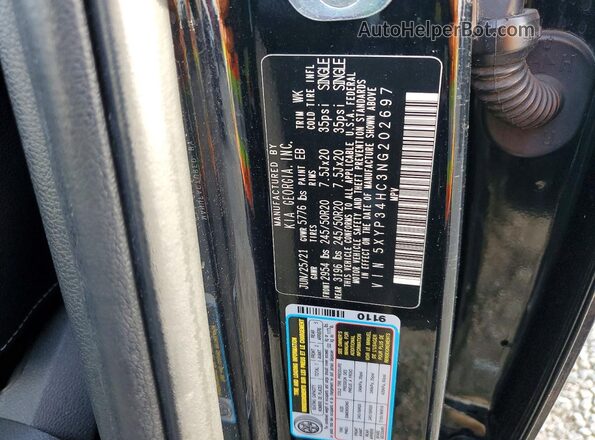 5XYP34HC3NG202697 2022 KIA TELLURIDE Black VIN კოდის სტიკერის ხედი