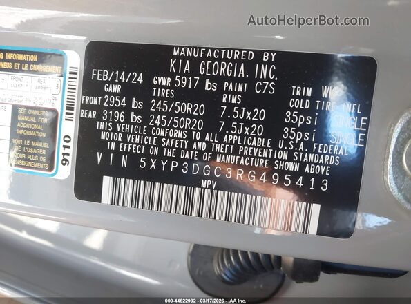 5XYP3DGC3RG495413 2024 KIA TELLURIDE Gray Вид підкапотного простору