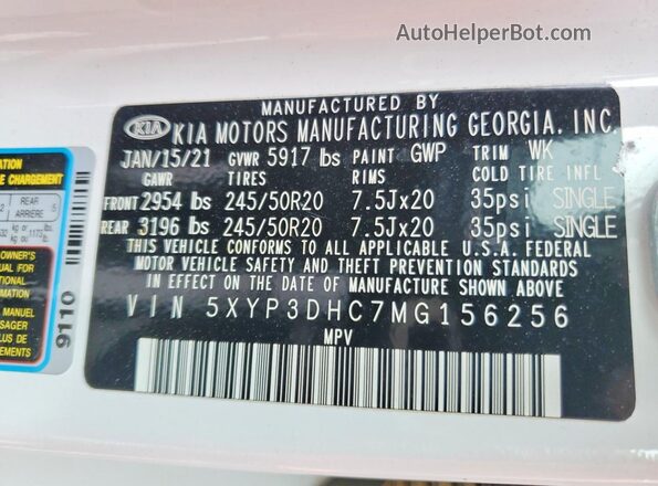 5XYP3DHC7MG156256 2021 KIA TELLURIDE White 