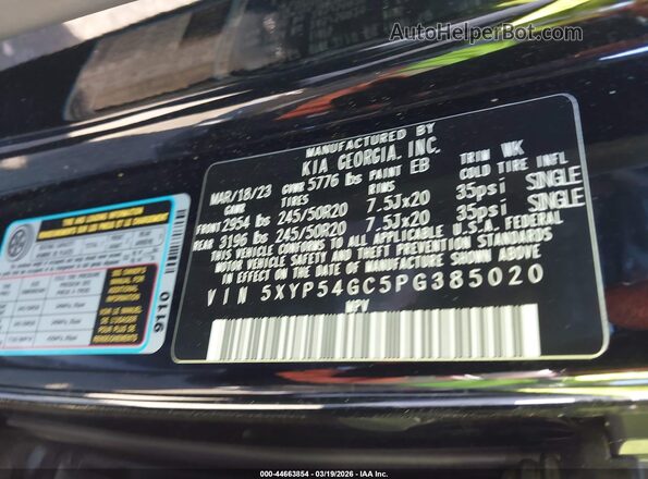 5XYP54GC5PG385020 2023 KIA TELLURIDE Black Vista del compartimento del motor