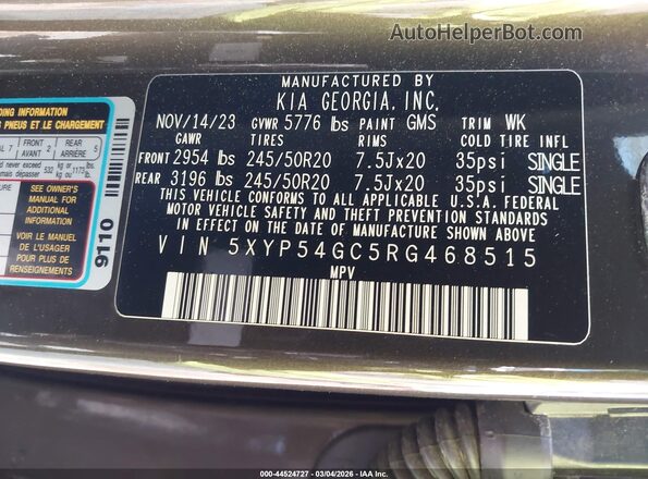 5XYP54GC5RG468515 2024 KIA TELLURIDE Brown 