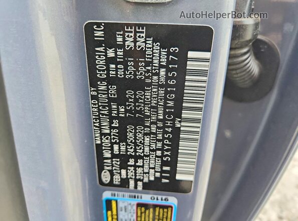 5XYP54HC1MG165173 2021 KIA TELLURIDE Gray VIN კოდის სტიკერის ხედი