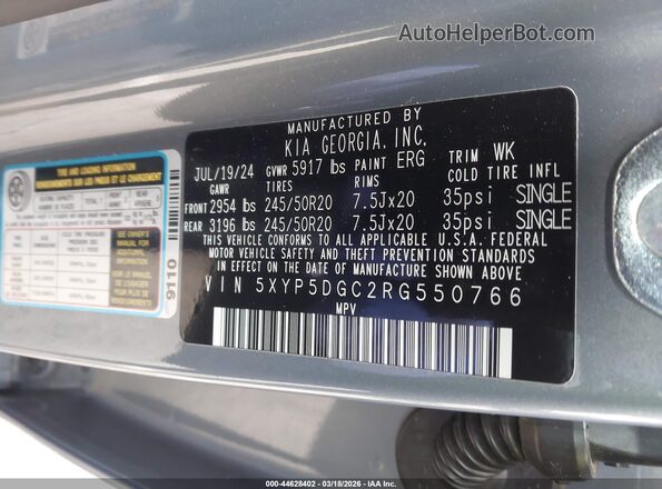 5XYP5DGC2RG550766 2024 KIA TELLURIDE Gray Вид підкапотного простору