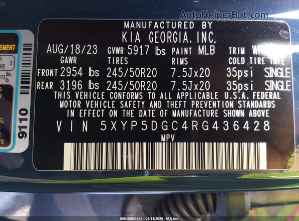 5XYP5DGC4RG436428 2024 KIA TELLURIDE Blue Engine compartment view