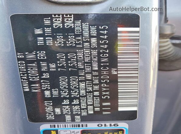 5XYP5DHC1NG245445 2022 KIA TELLURIDE Blue Widok naklejki z numerem VIN