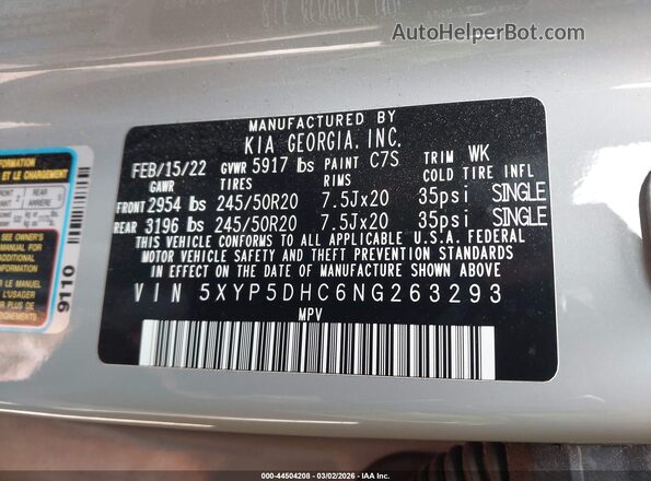 5XYP5DHC6NG263293 2022 KIA TELLURIDE Silver Widok komory silnika