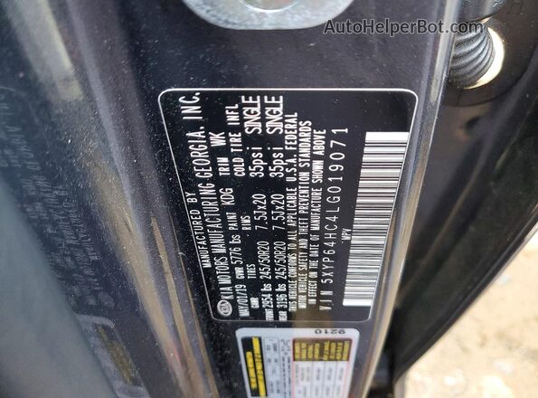 5XYP64HC4LG019071 2020 KIA TELLURIDE Gray Vista de la etiqueta del VIN