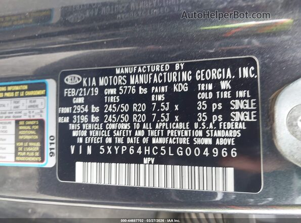 5XYP64HC5LG004966 2020 KIA TELLURIDE Blue Widok komory silnika
