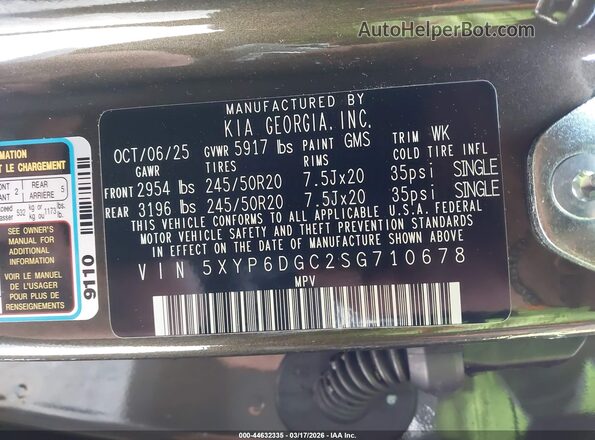 5XYP6DGC2SG710678 2025 KIA TELLURIDE Green Vista del compartimento del motor