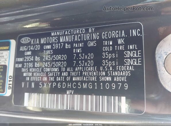 5XYP6DHC5MG110979 2021 KIA TELLURIDE Black 