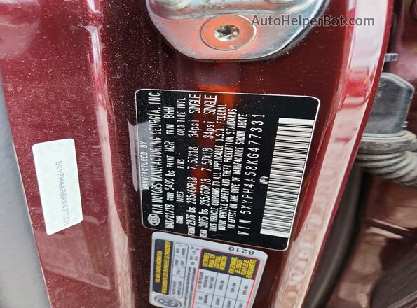 5XYPH4A58KG477331 2019 KIA SORENTO Burgundy 