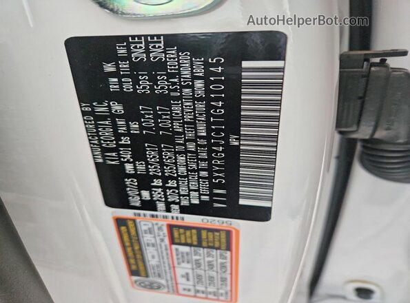 5XYRG4JC1TG410145 2026 KIA SORENTO White VIN sticker view